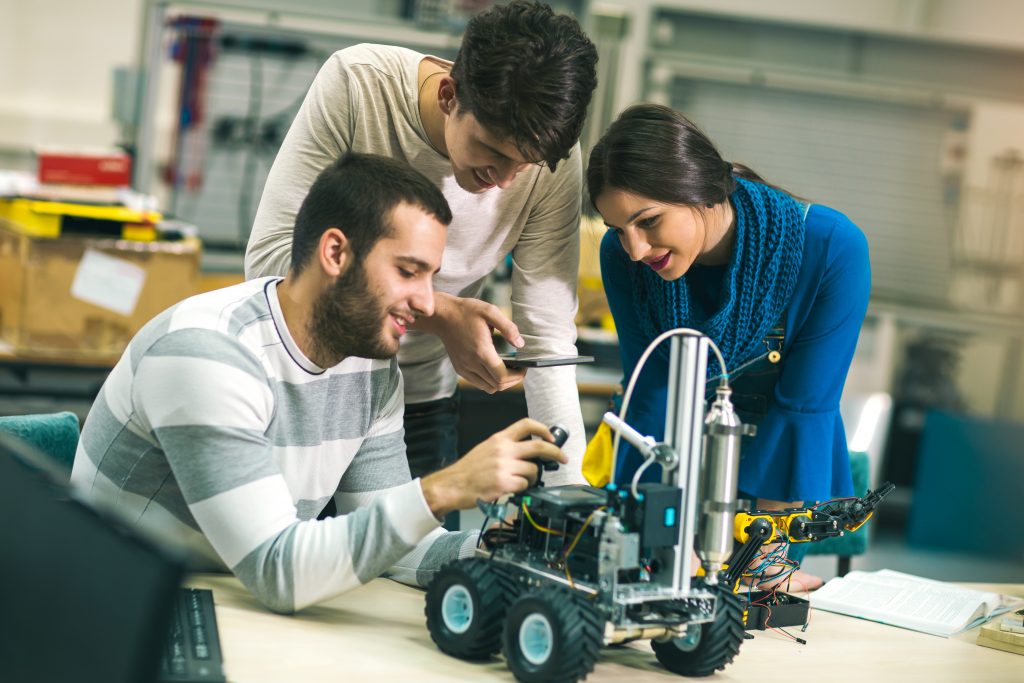 Robotics students in lab