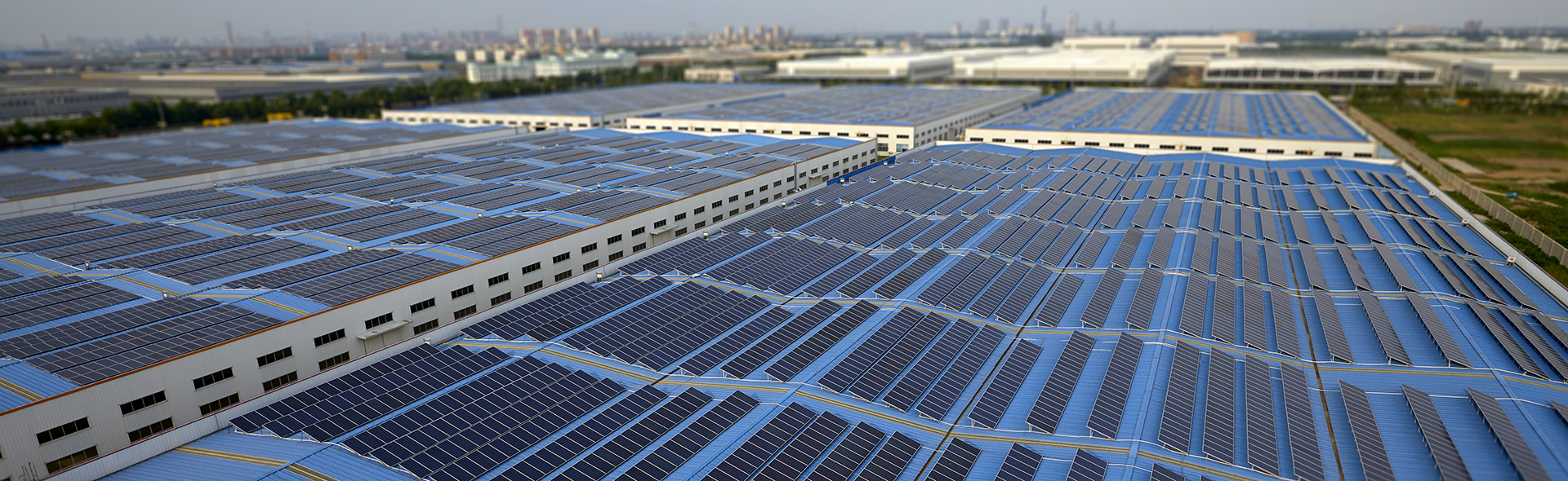 Solar panels on several industrial complex buildings